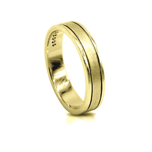 image: The My Diamond Philippines The Double Inlay Wedding Ring from the Devotion collection is crafted in glossy 14K yellow gold affordable wedding ring for men