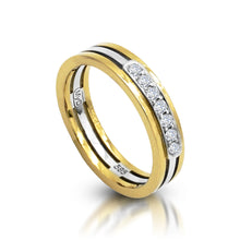 Load image into Gallery viewer, My_Diamond_Philippines_Two-Tone_Double_Gap_Wedding_Band_Ring-for_him__ring_for__her The Two-Tone Double Gap Wedding Band is crafted with 14K yellow and white gold featuring 7 pieces of .14-carat diamonds rings for marriage for sale

