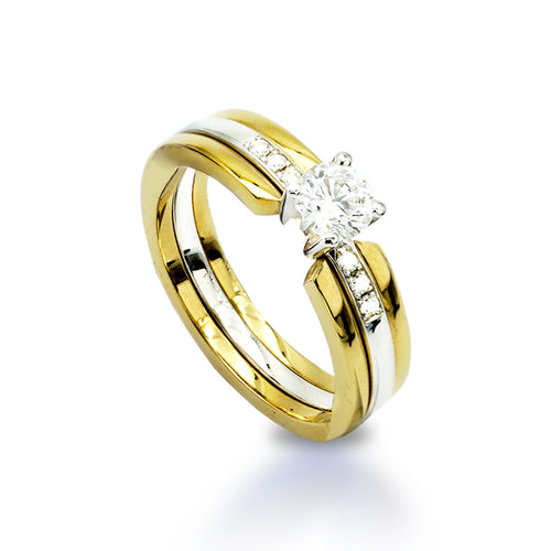 My_Diamond_Philippines_This Two-Tone Diamond Unity Ring is crafted in 14K Yellow and White Gold with a single 0.4-carat diamond with a clarity grading VVS1 and in the color D. The ring has an accent of 6 pieces side stones of .06-carat diamonds in total with clarity of VS-SI1 and in the colors H to I.  Ring size is 6.5  Inclusive of My Diamond Jewelry Box and GIA Certificate 