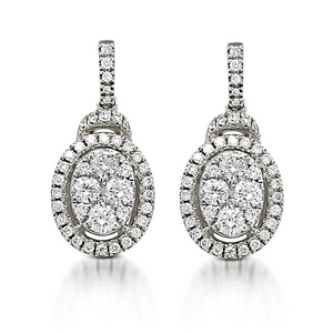 The Oval-Shaped Halo Drop Earrings are crafted with 14K&nbsp;white gold and feature 96 pieces of 0.78-carat diamonds in total weight with a clarity grading of VS-SI1 and a combination of colors F-G.14K WG EA 96=.78CT DI VS-SI1/FG  Inclusive of My Diamond Jewelry Box and Jewelry Certificate