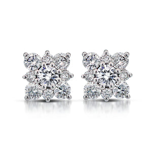 The Snowflake-shaped Illusion Stud Earrings is set in 14K white gold and features  2 pieces of 0.23-carat diamonds surrounded with 16 pieces of 0.59-carat diamonds with a clarity grading VS-SI1 in the color combination G to H.  Inclusive of My Diamond Jewelry Box and Jewelry Certificate The image shown may vary from actual product due to photo enhancement.